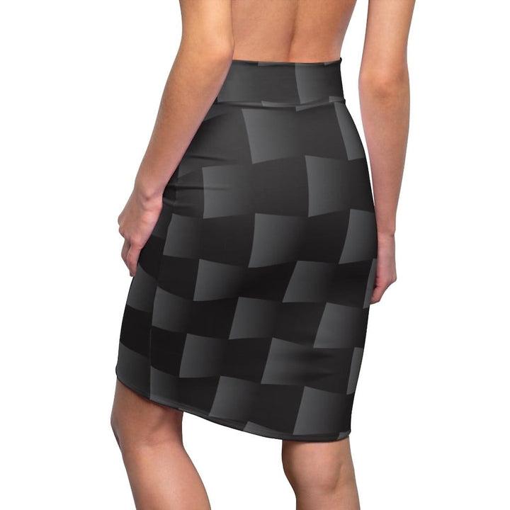 Womens Pencil Skirt - High Waist Stretch - 3d Black Squares-1