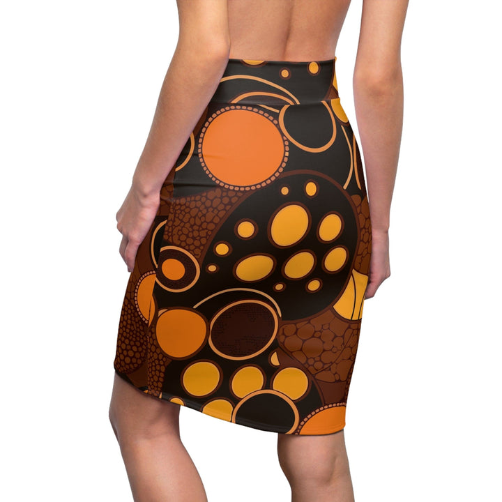 Womens Pencil Skirt - Orange and Brown Spotted Illustration-1