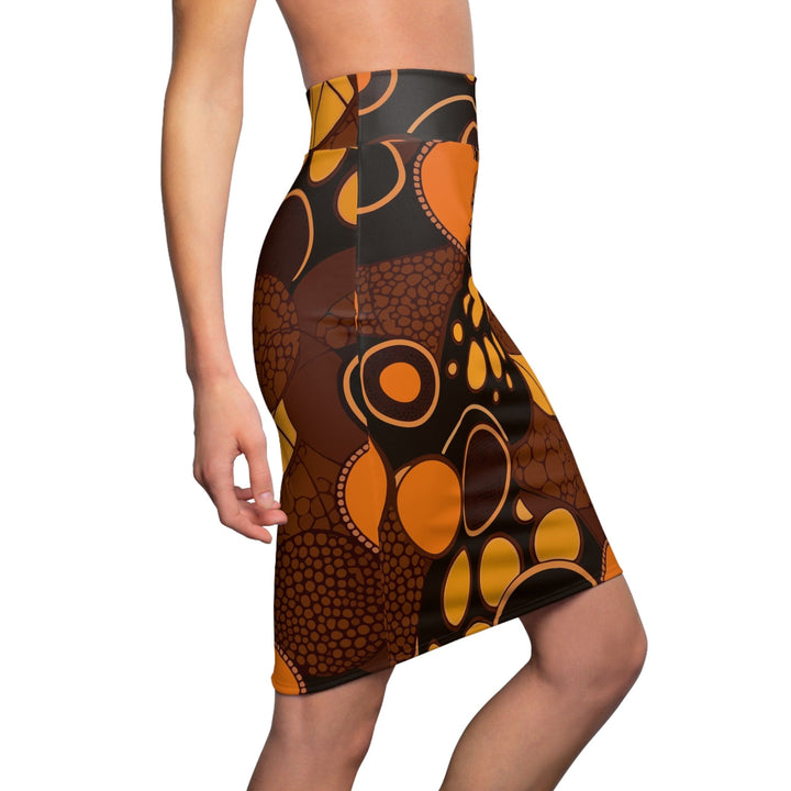Womens Pencil Skirt - Orange and Brown Spotted Illustration-2