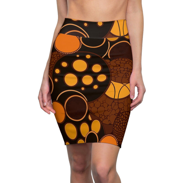 Womens Pencil Skirt - Orange and Brown Spotted Illustration-0