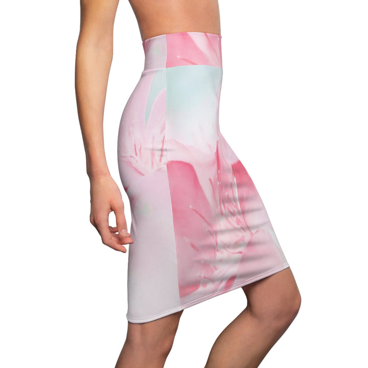 Womens Pencil Skirt - Pink Flower Design-2