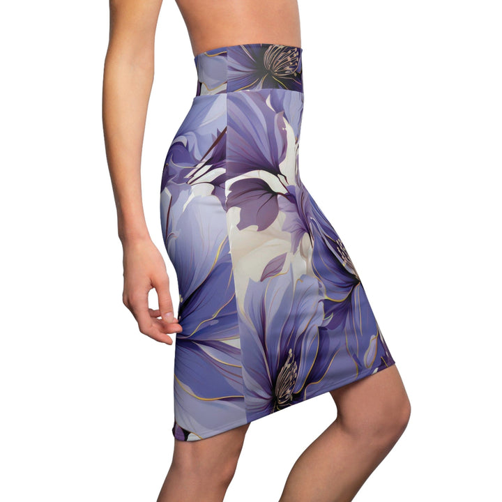 Womens Pencil Skirt - Purple and Violet Botanical Blooms: Floral Illustration-2
