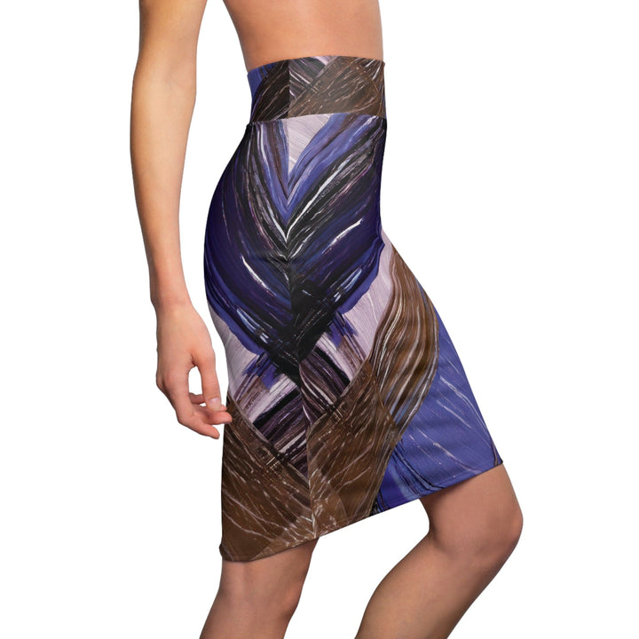 Womens Pencil Skirt - Rustic Brown Black Mauve Interweave Illustration-2