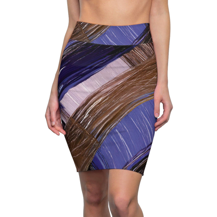 Womens Pencil Skirt - Rustic Brown Black Mauve Interweave Illustration-0
