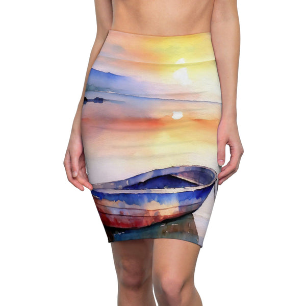 Womens Pencil Skirt - Sunset by the Sea-0
