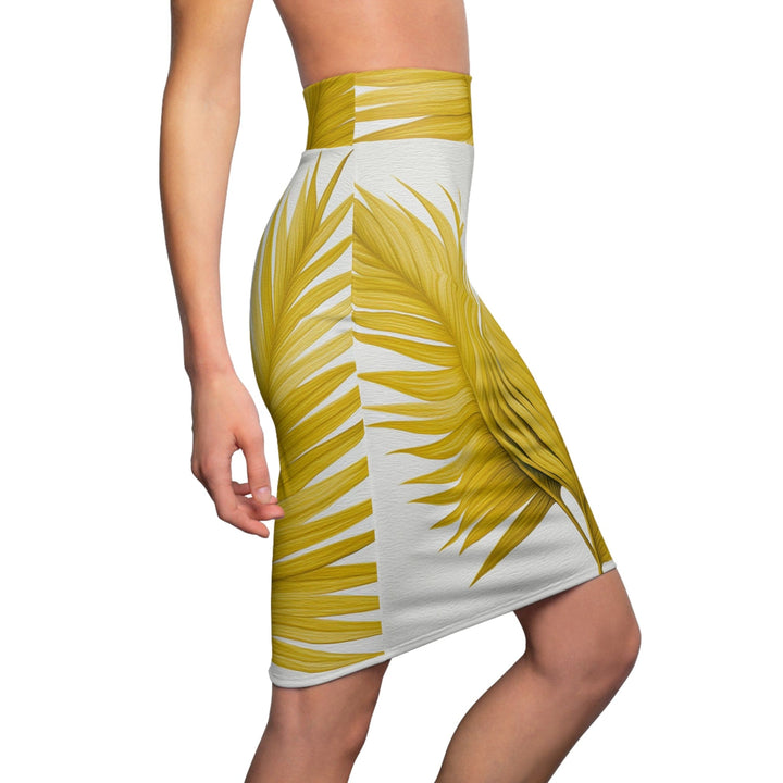Womens Pencil Skirt - Yellow Palm Tree Leaves Minimalist Art-2