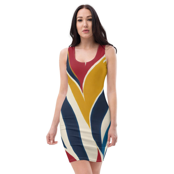 Womens Stretch Fit Bodycon Dress - Abstract Multicolor Swirl Line-0