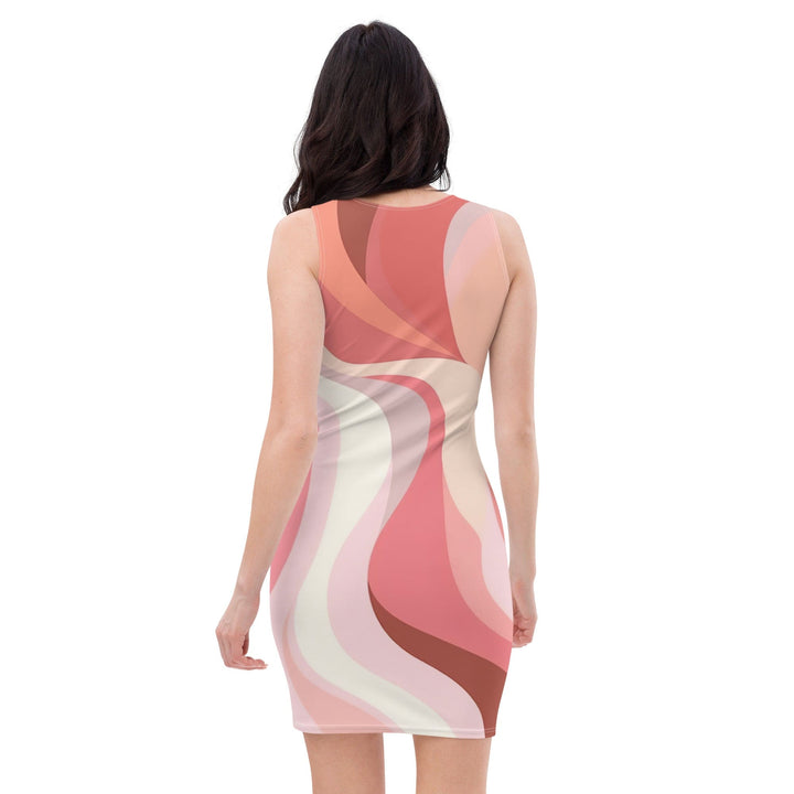 Womens Stretch Fit Bodycon Dress - Pink White Boho Swirl Lines-1
