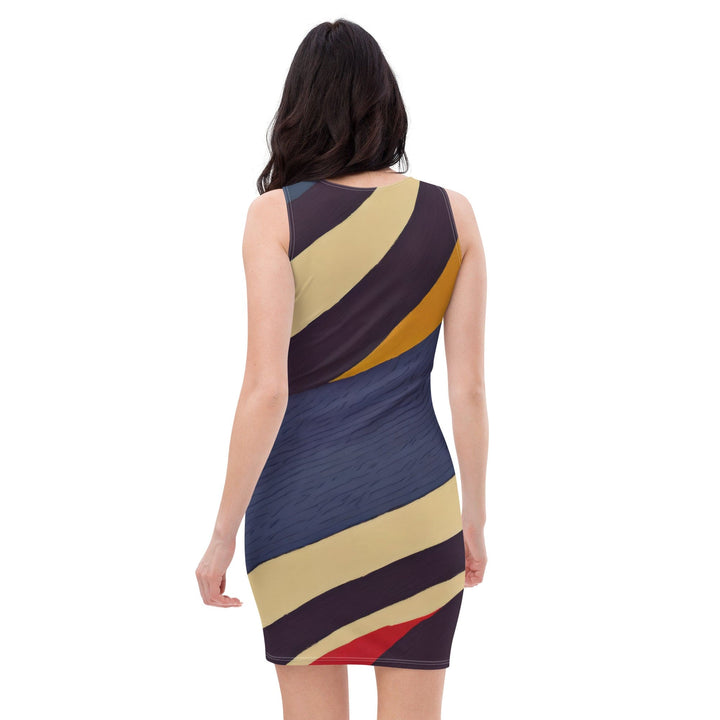 Womens Stretch Fit Bodycon Dress - Brown Red Blue Colorblock Lines-1