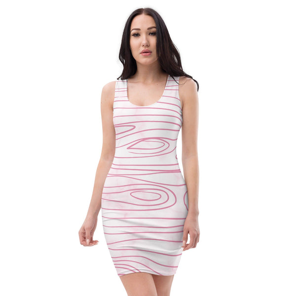 Womens Stretch Fit Bodycon Dress - Pink Line Art Sketch Print-0