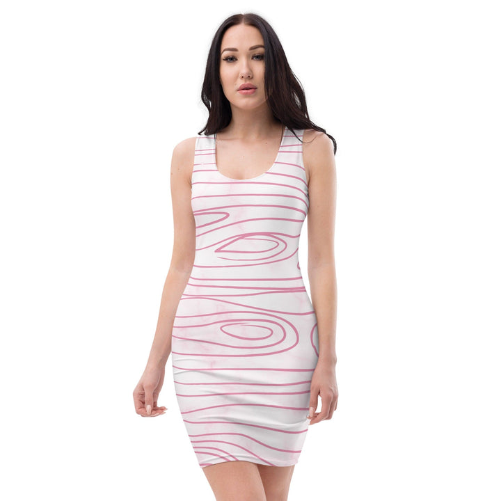Womens Stretch Fit Bodycon Dress - Pink Line Art Sketch Print-0