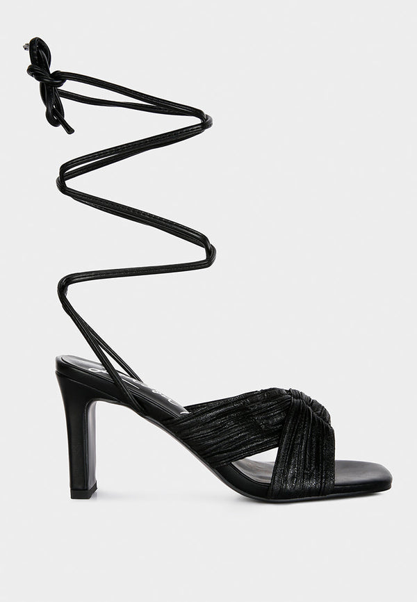 Xuxa Metallic Tie Up Italian Block Heel Sandals-5