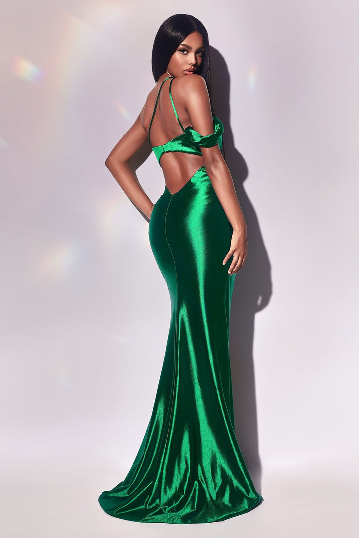 Fitted Asymmetrical Satin Fitted Mermaid Leg Slit Long Prom & Bridesmaid Dress CDY025-4